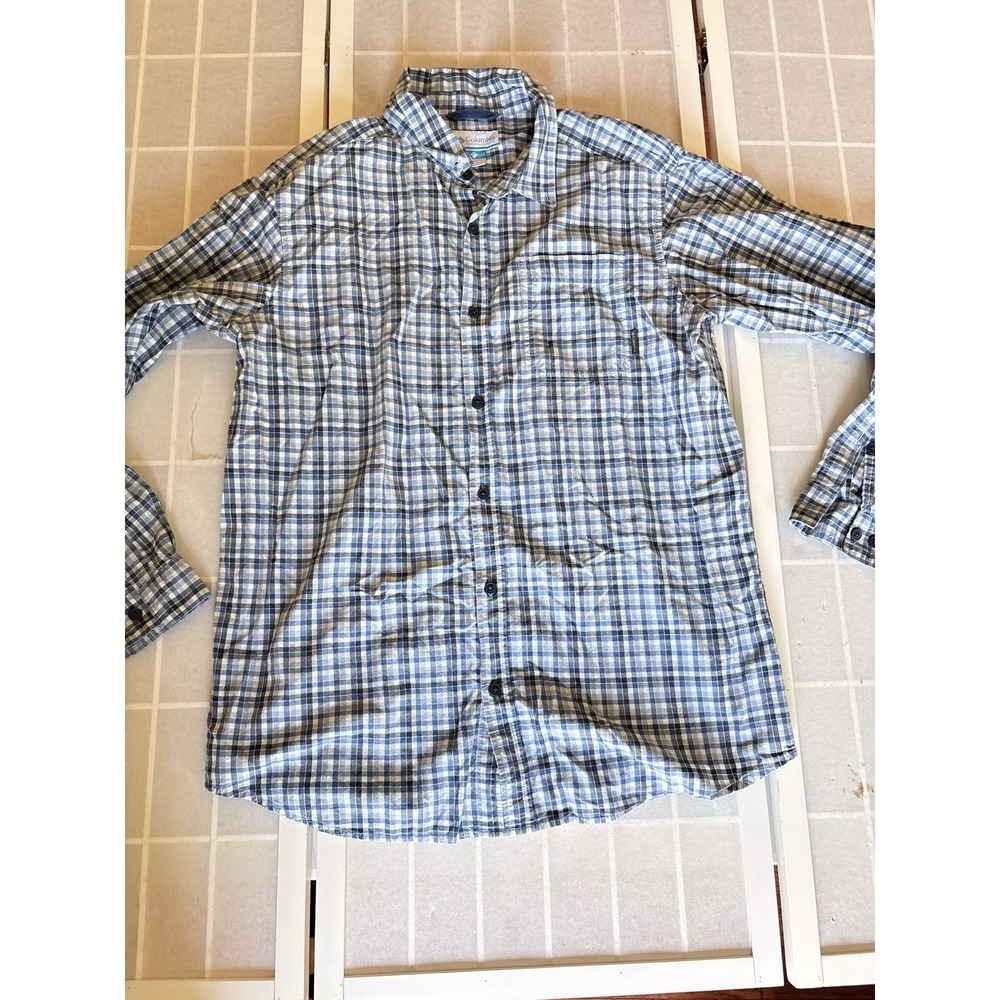 Columbia Sportswear Mens Large Blue Plaid Long Sleeve Button Down Hiking Shirt